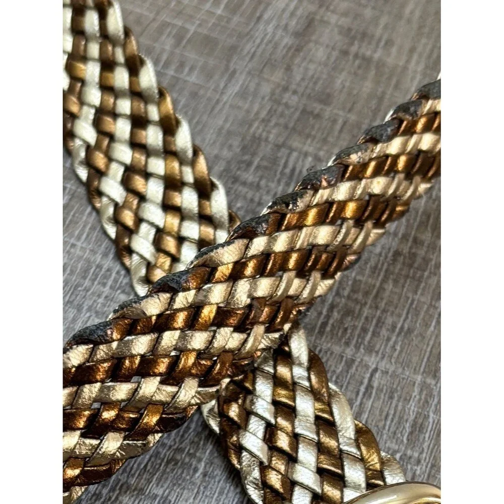 Vintage Metallic Gold Braided Woven Wide Belt M/L Cinch Statement Retro Boho